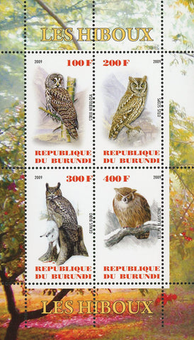 Owl Bird Wild Tree Forest Souvenir Sheet of 4 Stamps Mint NH