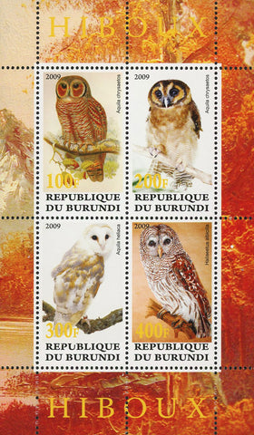Owl Bird Wild Tree Autumn Souvenir Sheet of 4 Stamps Mint NH