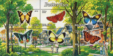 Malawi Butterfly Flower Insect Nature House Souvenir Sheet of 6 Stamps Mint NH