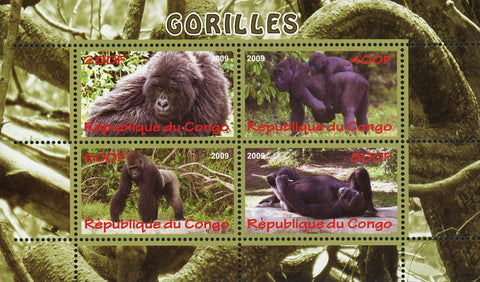 Congo Gorilla Primate Jungle Wild Animal Souvenir Sheet of 4 Stamps Mint NH