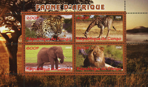 Congo Fauna Of Africa Wild Animal Lion Elephant Giraffe Souvenir Sheet Mint NH