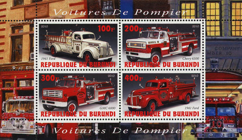 Firefighter Truck Transportation Souvenir Sheet of 4 Stamps MNH