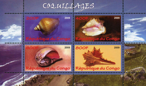 Congo Seashore Wildlife Seashell Marine Life Souvenir Sheet of 4 Stamps Mint NH
