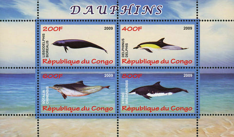 Congo Dolphin Ocean Fauna Marine Life Souvenir Sheet of 4 Stamps Mint NH