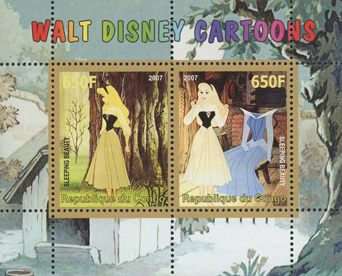 Congo Walt Disney Cartoon Sleeping Beauty Souvenir Sheet of 2 Stamps Mint NH
