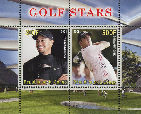 Congo Golf Star Phil Mickelson Stewart Cink Sport Souvenir Sheet of 2 Stamps Min