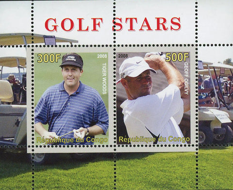 Congo Golf Star Tiger Woods Geoff Ogilvy Sport Souvenir Sheet of 2 Stamps Mint N