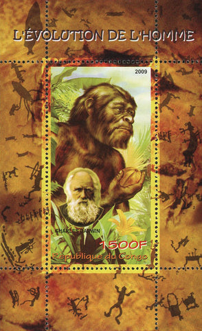 Congo Man Evolution Charles Darwin Science Souvenir Sheet Mint NH