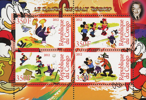 Congo Walt Disney World Cartoon Animation Mickey Minnie Donald Souvenir Sheet of