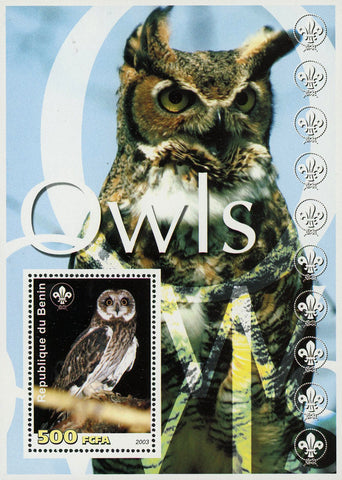 Benin Owl Bird Stigiform Nocturnal Prey Souvenir Sheet Mint NH
