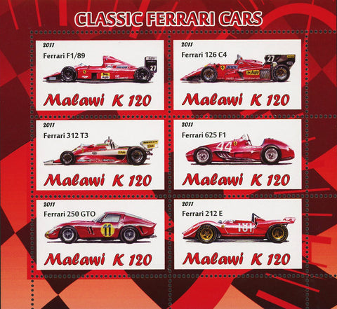 Malawi Classic Ferrari Car Transportation Luxury Souvenir Sheet of 4 Stamps Mint