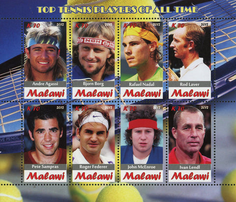 Malawi Top Tennis Players Sport Souvenir Sheet of 8 Stamps Mint NH