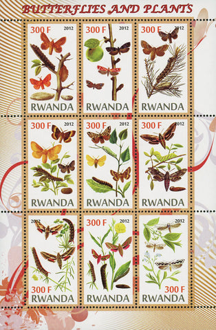 Butterfly Plant Flower Nature Insect Souvenir Sheet of 9 Stamps MNH