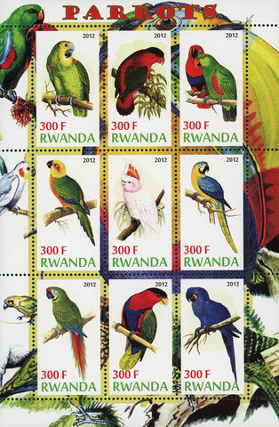 Parrot Psittacines Bird Feathers Colorful Souvenir Sheet of 9 Stamps Mint NH
