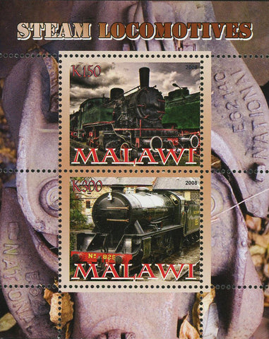 Malawi Transportation Steam Locomotive Train Souvenir Sheet of 2 Stamps Mint NH