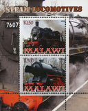 Malawi  Steam Locomotive Transportation Train Souvenir Sheet of 2 Stamps Mint NH
