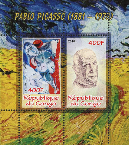 Congo Famous Painter Pablo Picasso Art Sov. Sheet of 2 Stamps Mint NH