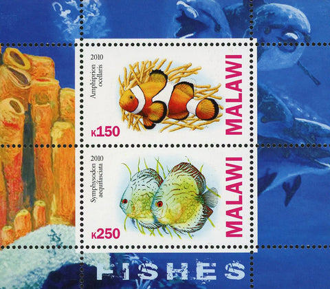Malawi Fish Corals Marine Life Amphiprion Ocellaris Sov. Sheet of 2 Stamps Mint