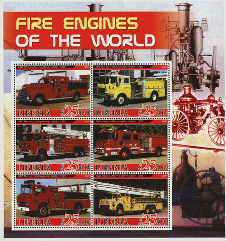 Firefighter Fireman Truck Vehicle Souvenir Sheet of 6 Stamps Mint NH