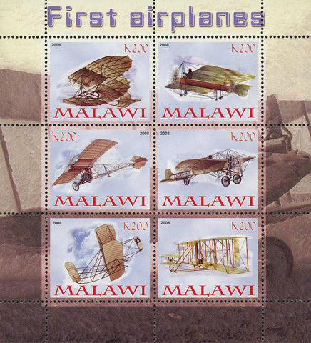 Malawi First Airplane History Transportation Souvenir Sheet of 6 Stamps Mint NH