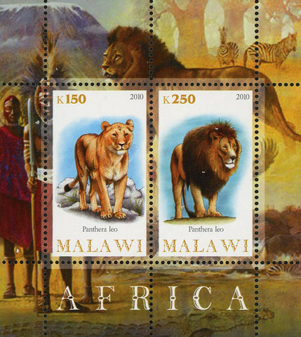 Malawi Africa  Wild Animal Lion Souvenir Sheet of 2 Stamps Mint NH