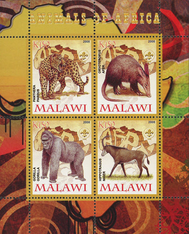 Malawi Animals of Africa Hippotragus Niger Gorilla Panthera Pardus Sov. Sheet of
