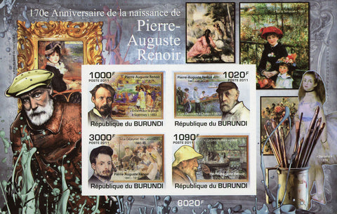 Pierre-Auguste Renoir Art Painter Imperforated Souv. Sheet of 4 Stamps MNH