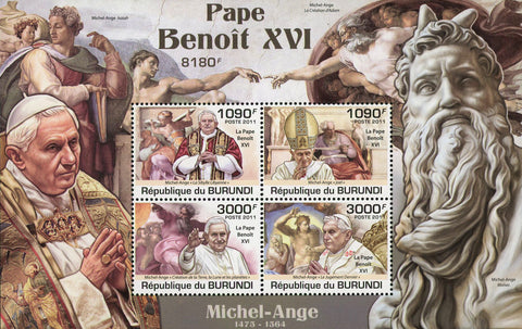 Pope Benedict XVI Michael Angel Art Souvenir Sheet of 4 Stamps Mint NH