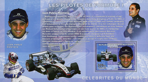 Formula 1 Racer Juan Pablo Montoya Transportation Souvenir Sheet of 2 Stamp MNH