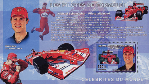 Formula 1 Racer Pilot Michael Schumacher Transportation Souvenir Sheet MNH