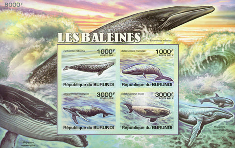 Whales Marine Fauna Beach Ocean Imp. Souvenir Sheet of 4 Stamps MNH