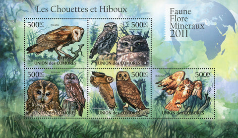 Owl Bird Tyto Alba Bubo Bubo Souvenir Sheet of 5 Stamps Mint NH