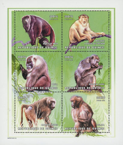 Monkey Chimpanzee Drill Gelada Souvenir Sheet of 6 Stamps Mint NH