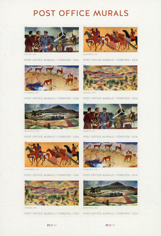 USA Post Office Murals Florence Rockville Anadarko Forever USA Sheet of 10 Stamp