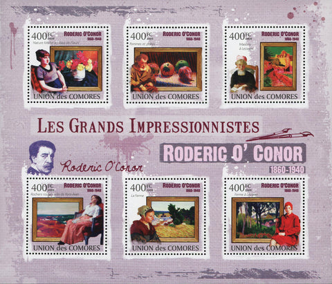Famous Impressionist Roderic O'Conor Art Sov. Sheet of 6 Stamps MNH