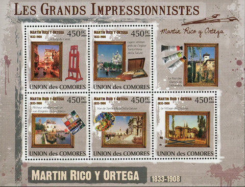 Famous Impressionist Martin Rico y Ortega Art Sov. Sheet of 5 Stamps MNH