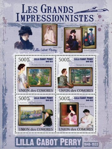 Famous Impressionist Lilla Cabot Perry Art Sov. Sheet of 4 Stamps MNH