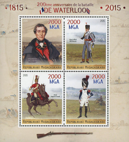 Madagaskar Battle of Waterloo Anniversary War Sov. Sheet of 4 Stamps MNH