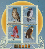 Owl Bird Bubo Africanus Scotopelia Peli Souvenir Sheet of 4 Stamps Mint NH