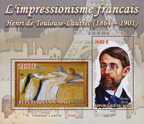 French Impressionism H. Toulouse Lautrec Art Sov. Sheet of 2 Stamps Mint NH