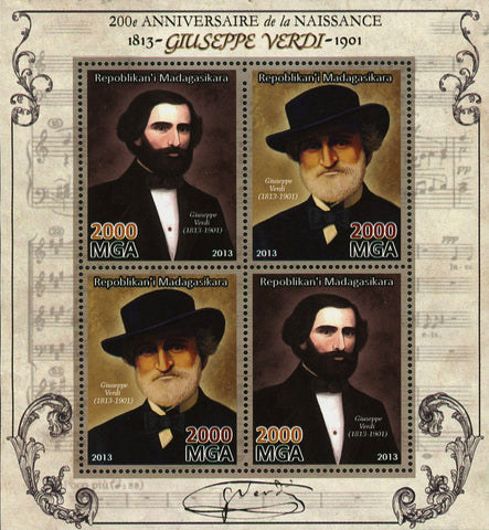 Giuseppe Verdi Composer Music Souvenir Sheet of 4 Stamps Mint NH