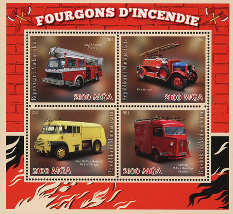Firefighter Fireman Stamp Truck Vehicle Transportation Souvenir Sheet of 4 MNH