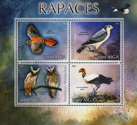 Bird of Prey Owl Eagle Mountain Nature Souvenir Sheet of 4 Stamps MNH