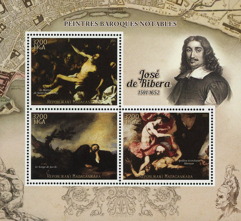 Jose de Ribera Barroque Painter Art Sov. Sheet of 3 Stamps MNH