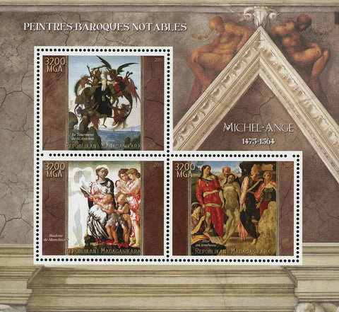 Barroque Painter Michael Angelo Art Sov. Sheet of 3 Stamps MNH