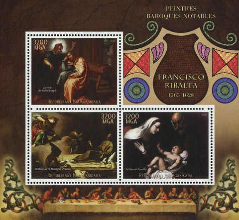 Francisco Ribalta Barroque Painter Art Sov. Sheet of 3 Stamps MNH