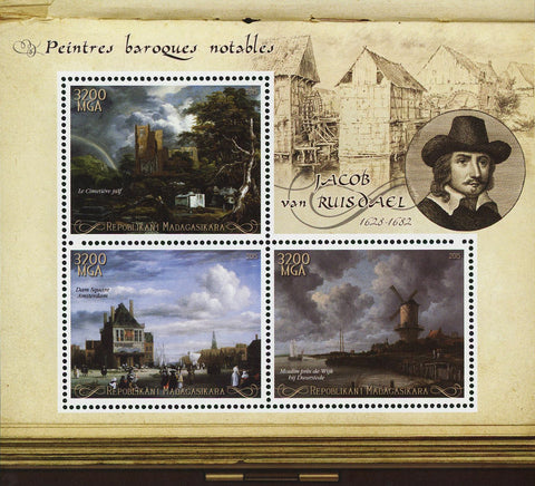 Jacob Van Ruisdael Barroque Painter Art Sov. Sheet of 3 Stamps MNH