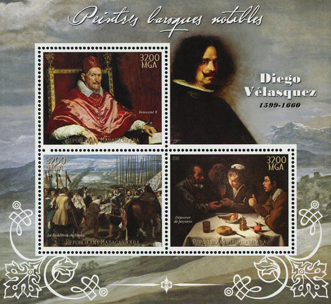 Diego Velasquez Barroque Painter Art Sov. Sheet of 3 Stamps MNH