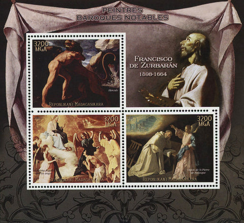 Francisco De Zurbaran Barroque Painter Art Sov. Sheet of 3 Stamps MNH