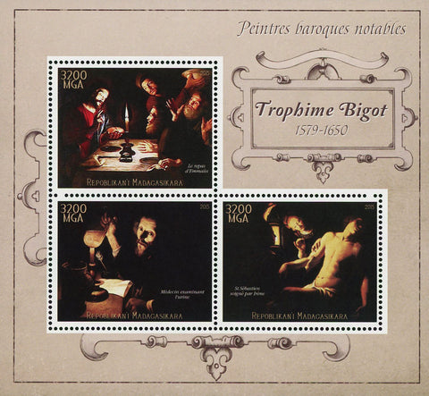 Barroque Painter Trophime Bigot Art Sov. Sheet of 3 Stamps MNH